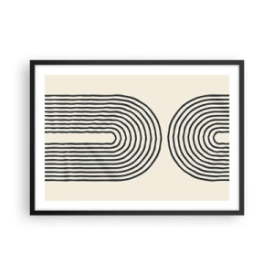 Affiche dans un cadre noir - Poster - Motif géométrique abstrait avec des lignes symétriques sur un fond clair - 70x50cm - Dans un instant... - Décoration murale moderne pour le salon et la chambre ARTTOR