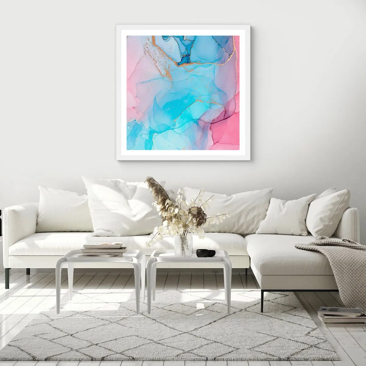 Affiche dans un cadre blanc - Poster - Rencontre et mélange - 40x40 cm