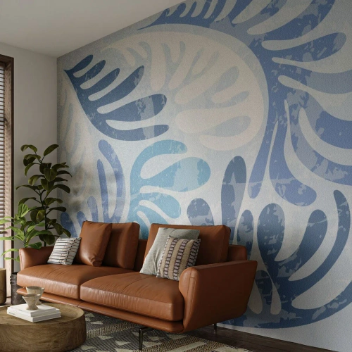 Papier Peint Photo Standard Eco - Fougères bleues - Minimalisme, Pastel, Bohème - 500x350 cm