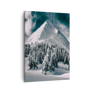 Impression sur toile - Image sur toile - Un sommet de montagne enneigé entouré d'une forêt hivernale - 50x70cm - Le pays de la neige et de la glace - Décoration murale moderne pour le salon et la chambre ARTTOR