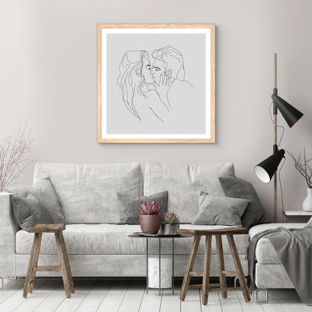 Affiche dans un chêne clair - Poster - La même ligne - 30x30 cm