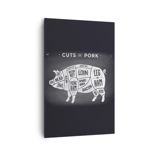 Impression sur toile - Image sur toile - Diagramme des coupes de porc sur fond noir - 80x120cm - L'art de la découpe - Décoration murale moderne pour le salon et la chambre ARTTOR