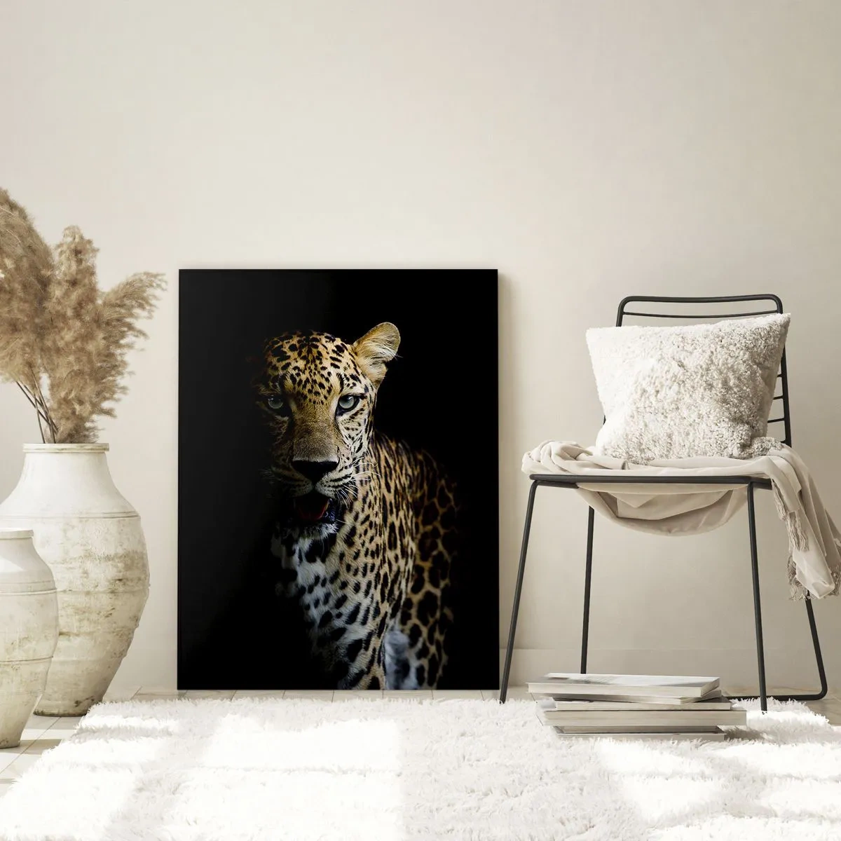Impression sur verre - Image sur verre - Lion dans l'ombre - 50x70cm - Beauté sombre - Décoration murale moderne pour le salon et la chambre ARTTOR