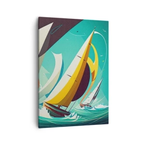 Impression sur toile - Image sur toile - Une illustration dynamique de voiliers dans une mer agitée. - 50x70cm - Bonne chance avec les éléments - Décoration murale moderne pour le salon et la chambre ARTTOR