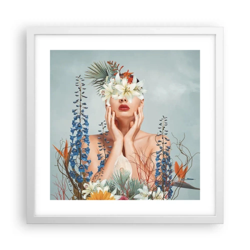 Affiche dans un cadre blanc - Poster - Femme - fleur - 40x40 cm
