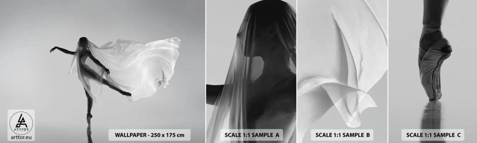 Échantillon de Papier Peint Autocollant Deluxe Sticker - Légèreté et grâce - Femme, Danse, Modèle - 100x30 cm