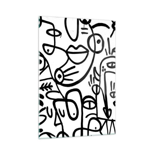 Impression sur verre - Image sur verre - Abstraction en noir et blanc avec des yeux, des visages et des lignes - 50x70cm - Visages et mirages - Décoration murale moderne pour le salon et la chambre ARTTOR