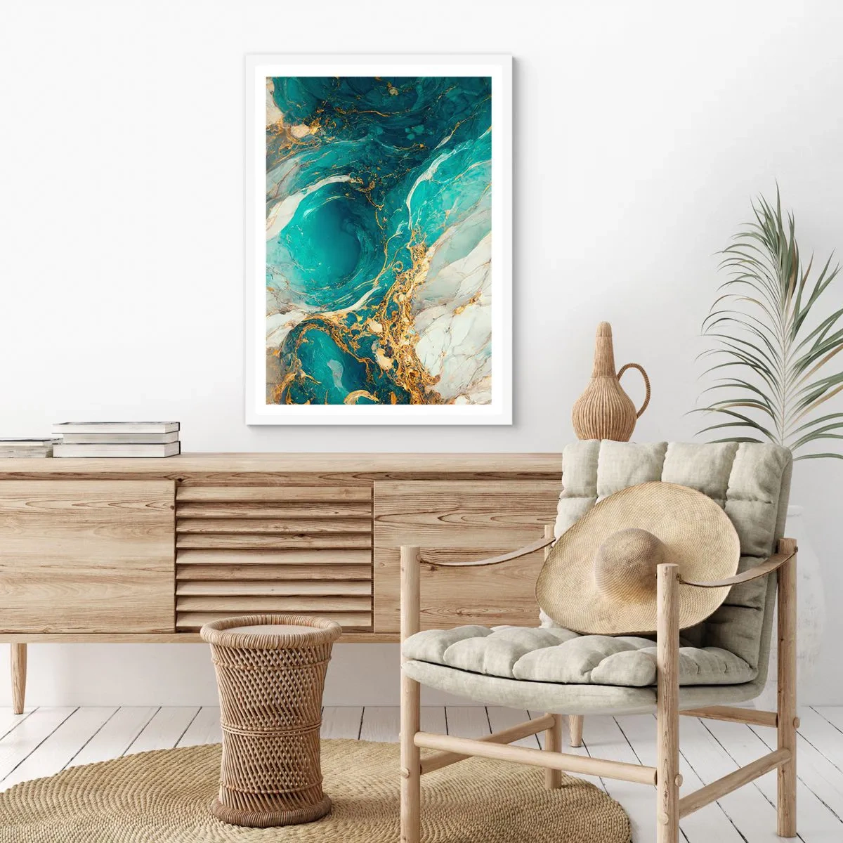 Affiche dans un cadre blanc - Poster - Composition en veines d'or - 40x50 cm