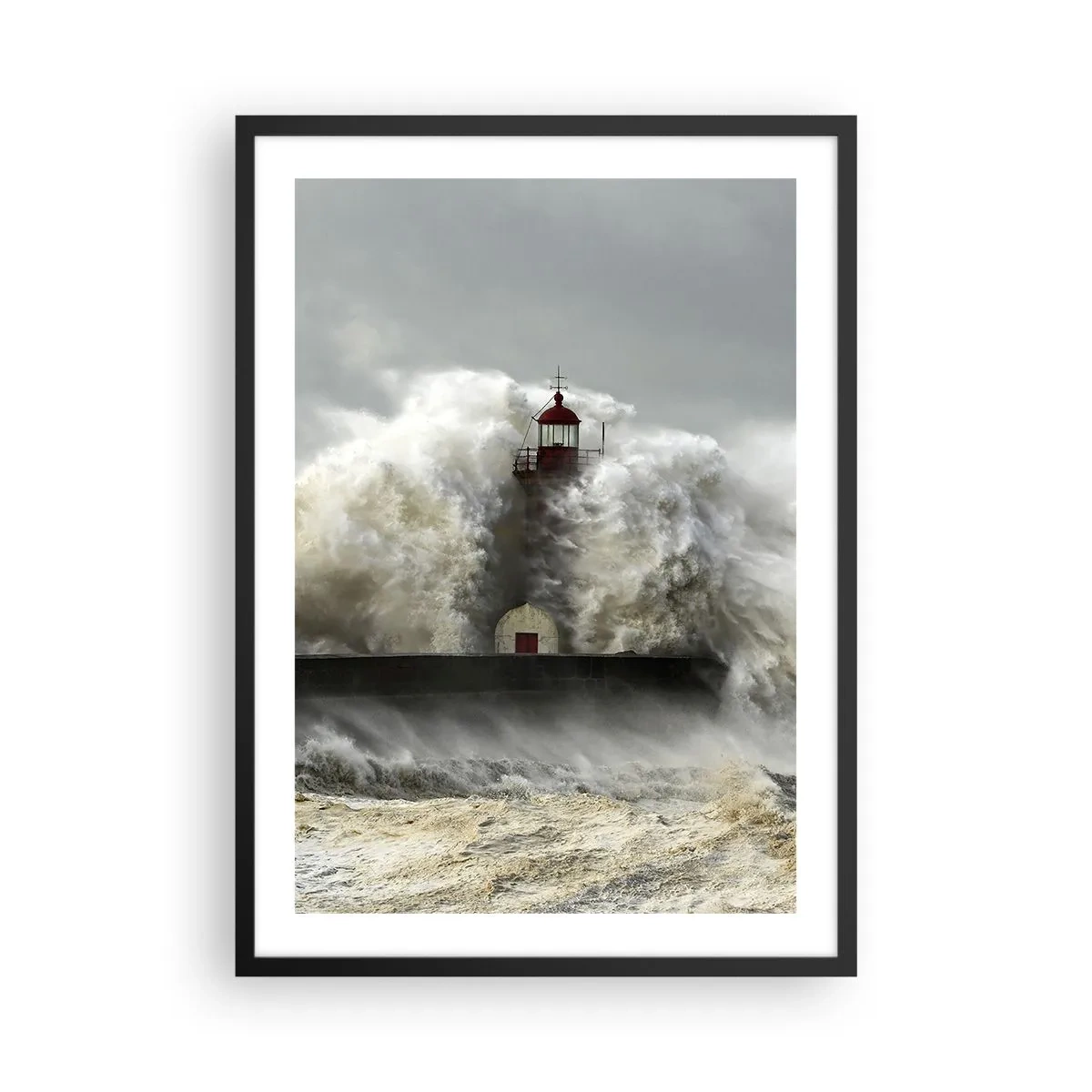 Affiche dans un cadre noir - Poster - Un phare entouré de vagues agitées - 50x70cm - La colère de l'océan - Décoration murale moderne pour le salon et la chambre ARTTOR