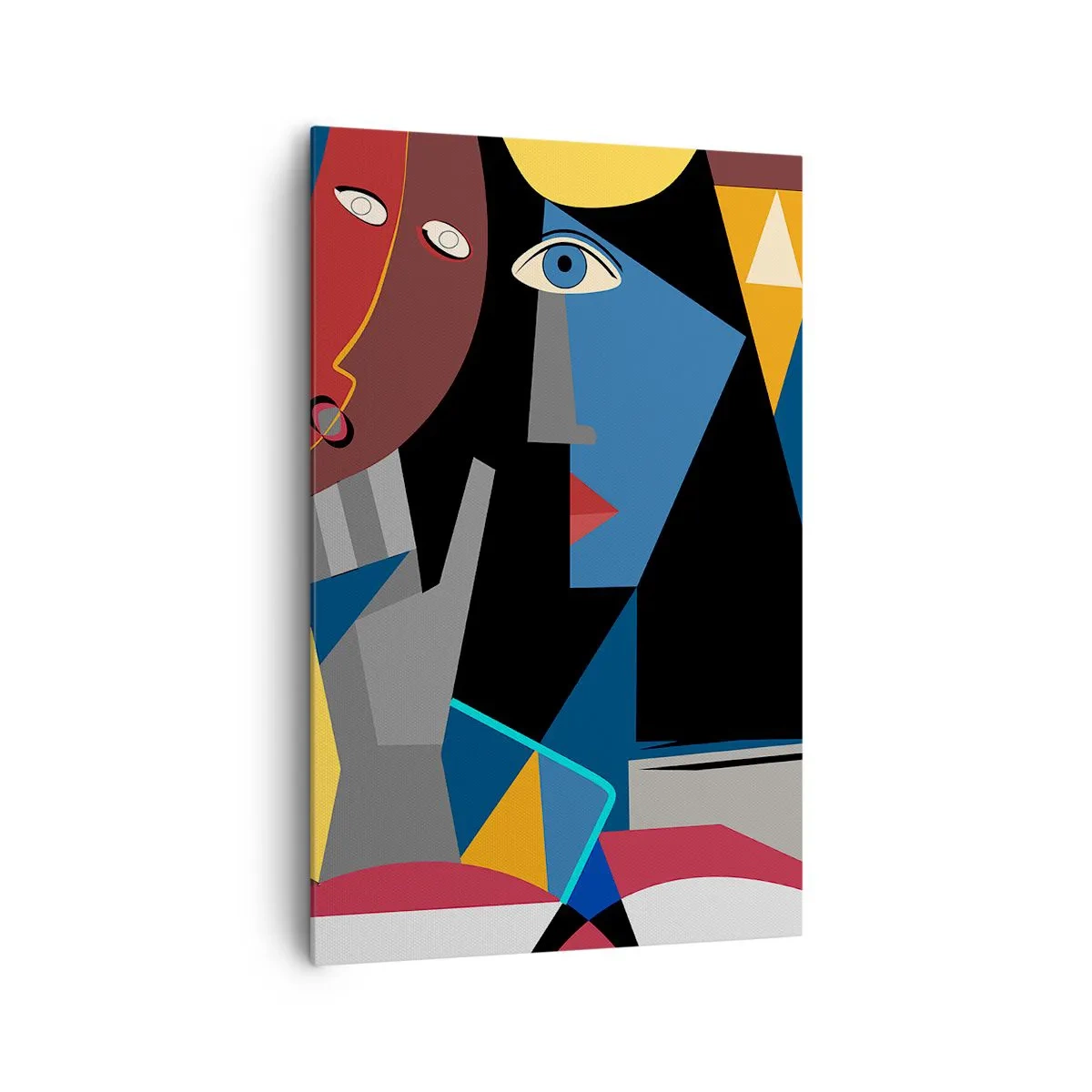 Impression sur toile - Image sur toile - Visages cubistes aux couleurs intenses - 80x120cm - Une conversation entre cubistes - Décoration murale moderne pour le salon et la chambre ARTTOR