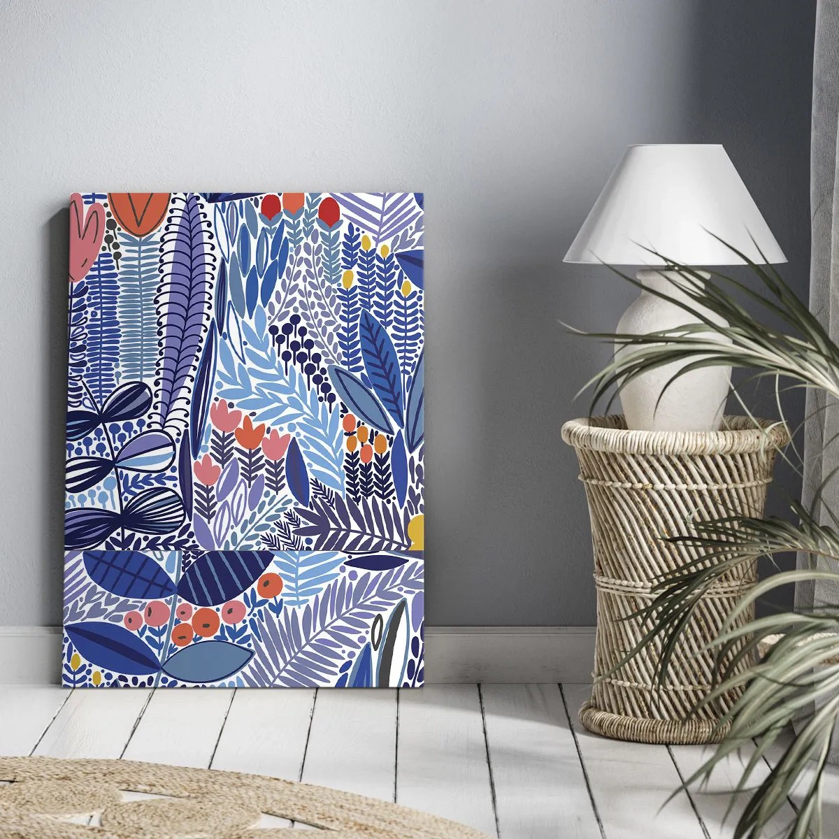 Impression sur toile - Image sur toile - Un motif végétal coloré dans un style graphique moderne - 70x100cm - Jardin hawaïen - Décoration murale moderne pour le salon et la chambre ARTTOR