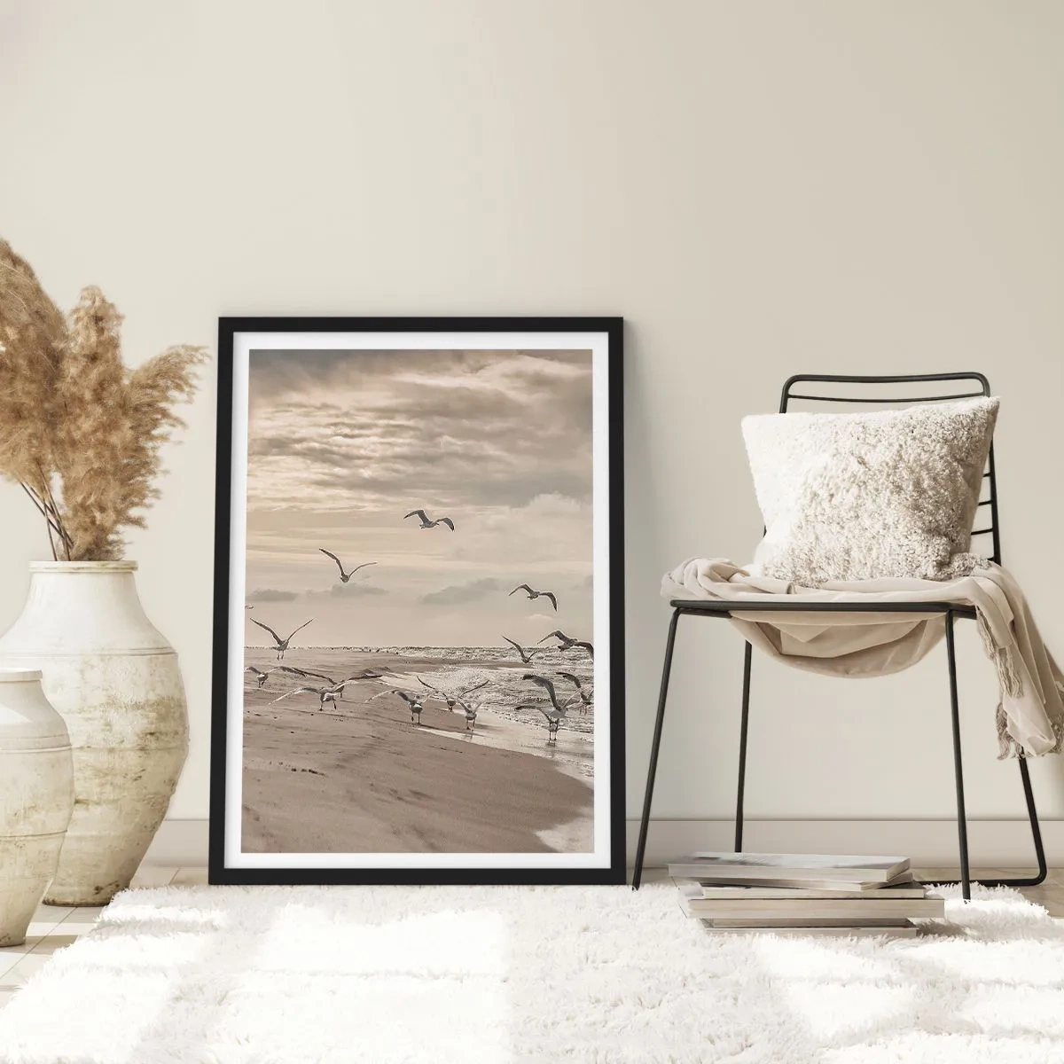Affiche dans un cadre noir - Poster - Le bruit de la mer, le chant des oiseaux - 30x40 cm