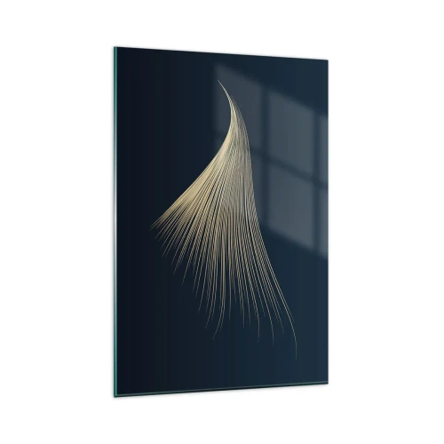 Impression sur verre - Image sur verre - Une ligne délicate en forme de plume sur un fond bleu marine - 80x120cm - Comme les cheveux d'un ange - Décoration murale moderne pour le salon et la chambre ARTTOR