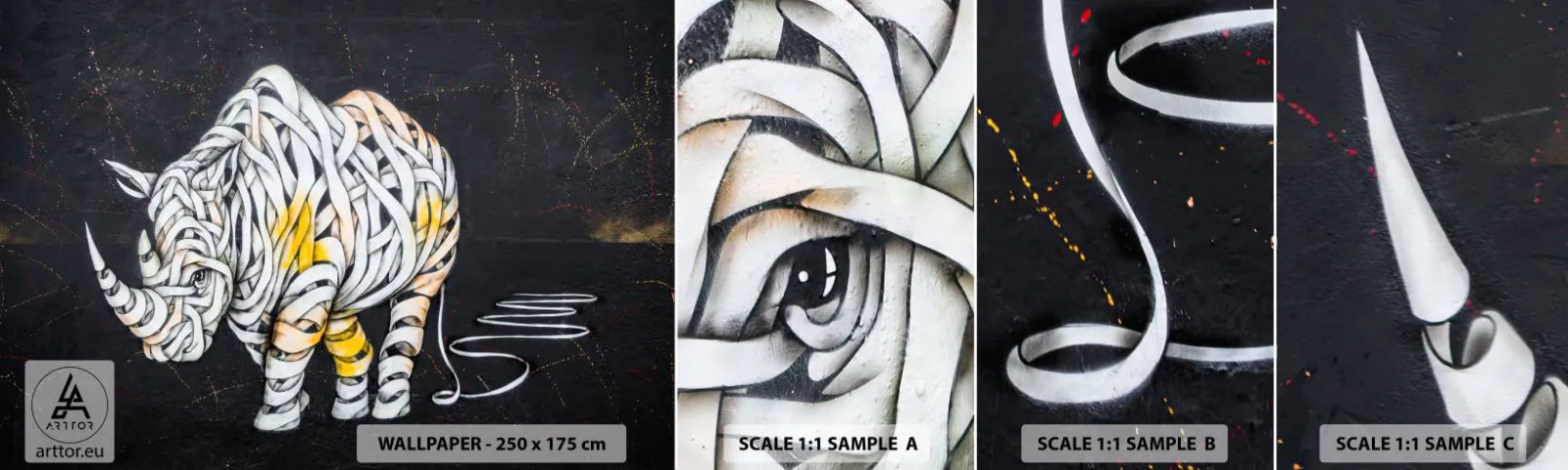 Échantillon de Papier Peint Autocollant Deluxe Sticker - La peau épaisse est un mythe - Abstraction, Rhinocéros, Abstraction - 100x30 cm