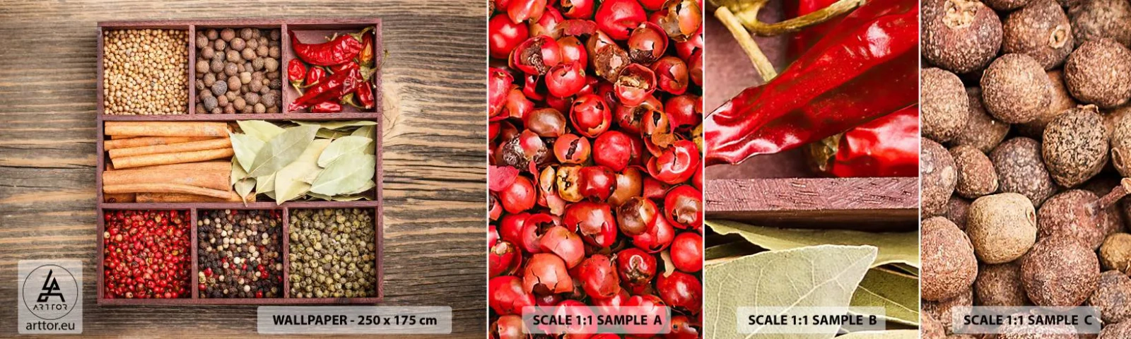 Échantillon De Papier Peint Standard Eco - Ordre des formes, bouquet d'arômes - La gastronomie, Épices, Chili - 100x30 cm