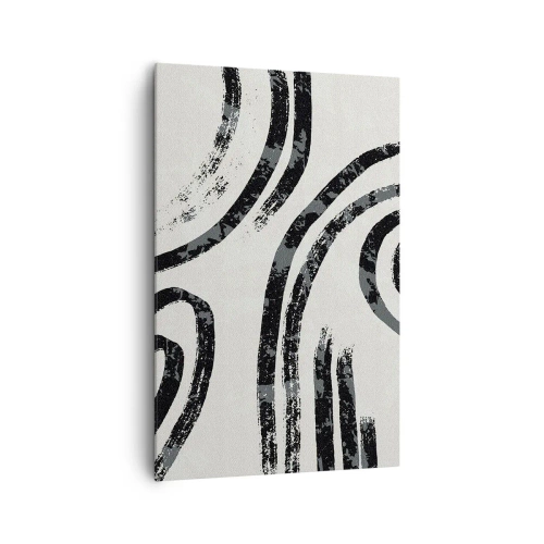Impression sur toile - Image sur toile - Lignes abstraites noires et blanches sur fond clair - 80x120cm - À moitié arrêté - Décoration murale moderne pour le salon et la chambre ARTTOR