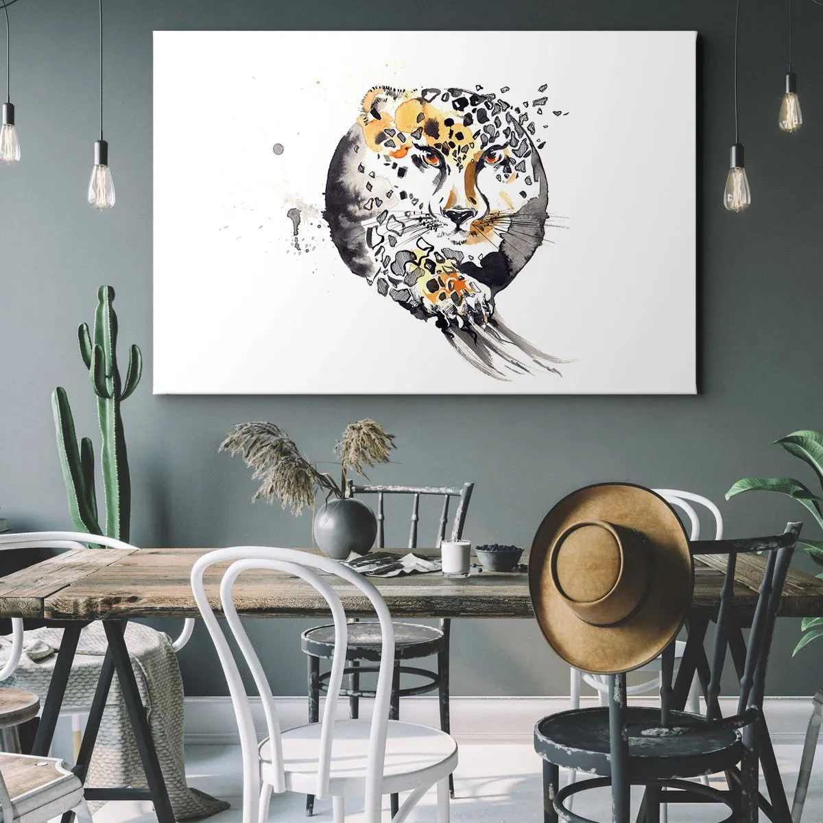 Impression sur toile - Image sur toile - Aquarelle artistique avec un motif de guépard - 100x70cm - Drapieżna uroda - Décoration murale moderne pour le salon et la chambre ARTTOR