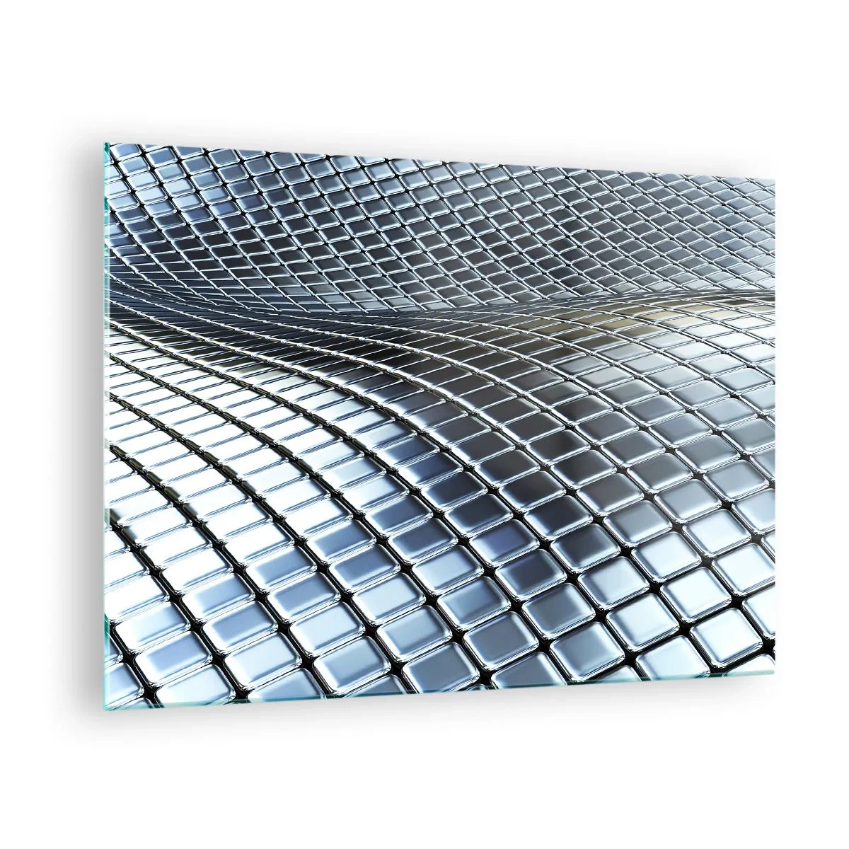 Impression sur verre - Image sur verre - Surface abstraite avec des carrés métalliques brillants - 70x50cm - Vague argent métallique - Décoration murale moderne pour le salon et la chambre ARTTOR