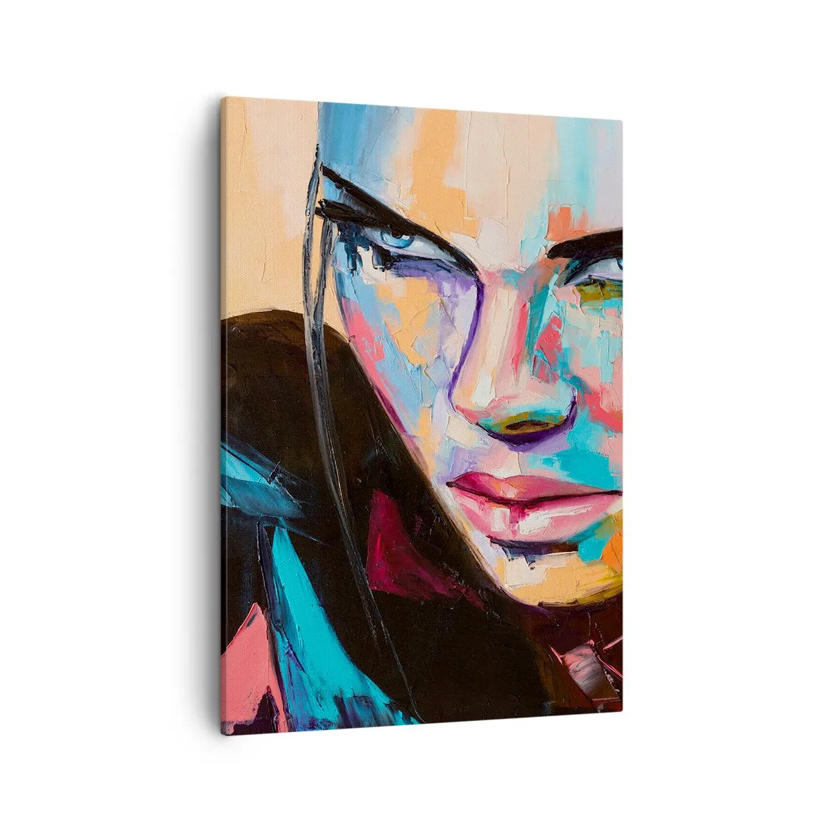 Impression sur toile - Image sur toile - Portrait d'une femme aux couleurs abstraites vives - 50x70cm - Le coeur sauvageon - Décoration murale moderne pour le salon et la chambre ARTTOR