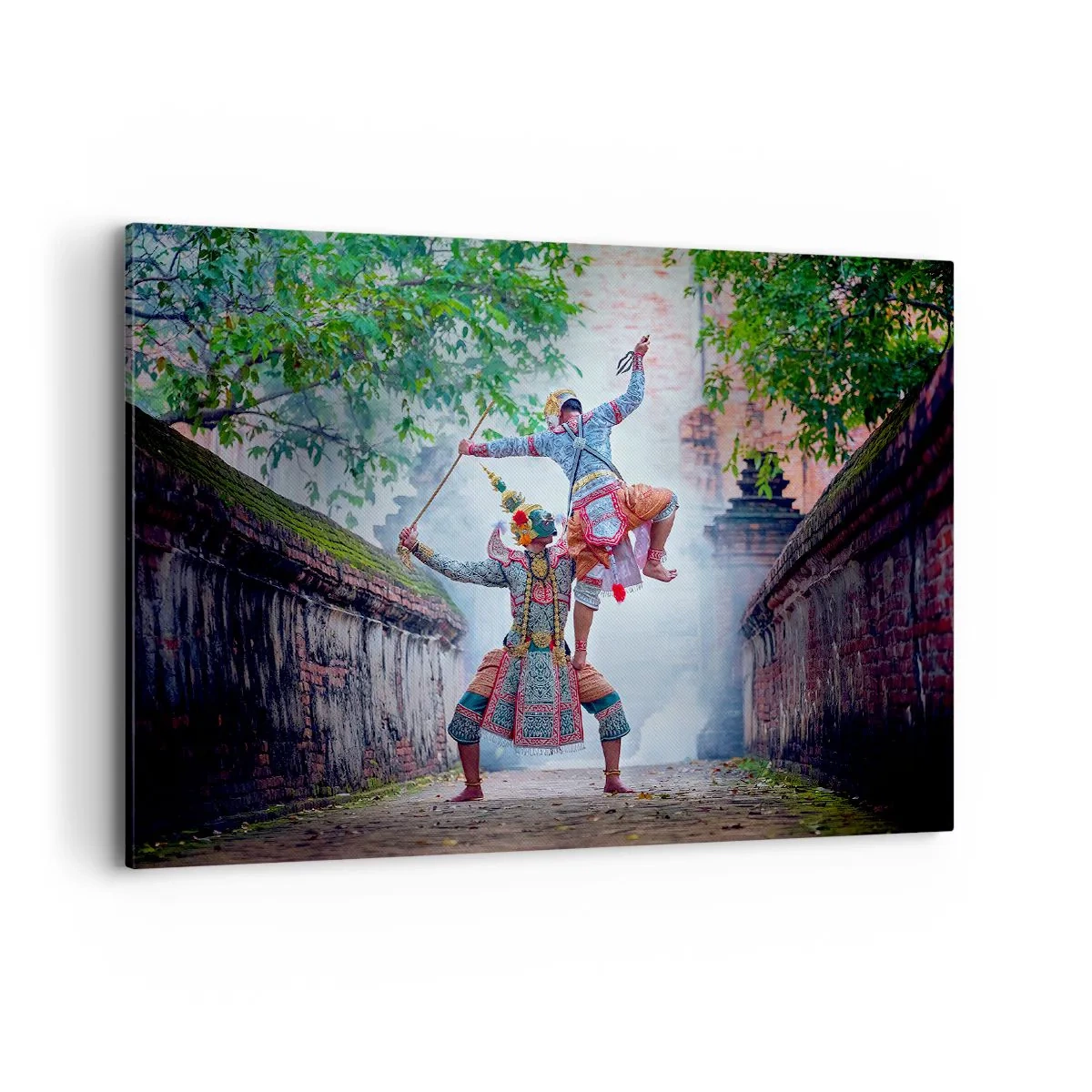 Impression sur toile - Image sur toile - Danse traditionnelle dans un cadre historique avec un mur et des arbres - 100x70cm - La danse est d'une beauté dévastatrice - Décoration murale moderne pour le salon et la chambre ARTTOR