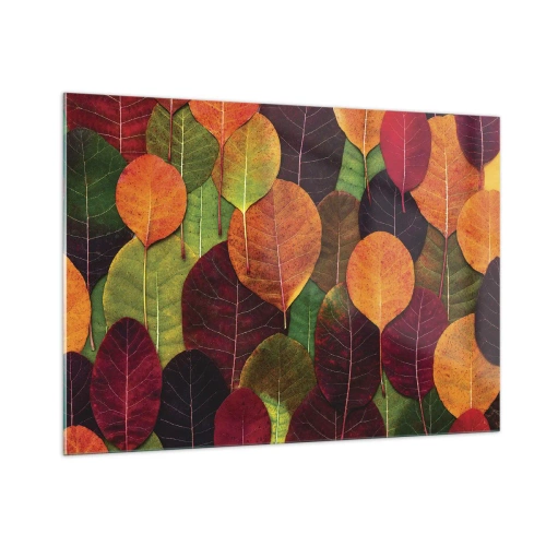 Impression sur verre - Image sur verre - Feuilles d'automne colorées dans un arrangement artistique - 100x70cm - Mozaique printannière - Décoration murale moderne pour le salon et la chambre ARTTOR
