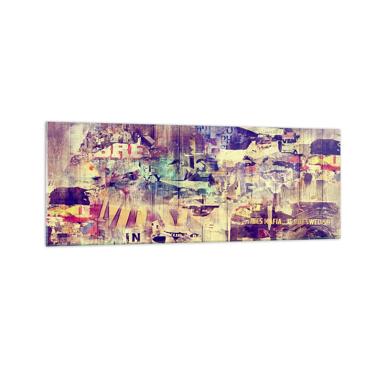 Impression sur verre - Image sur verre - Collage abstrait coloré avec texte et graphiques - 140x50cm - Et c'est tout ce qu'il y a à faire - Décoration murale moderne pour le salon et la chambre ARTTOR