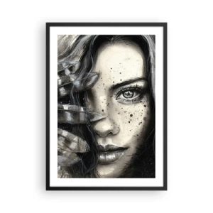 Affiche dans un cadre noir - Poster - Portrait d'une femme dans un style monochrome - 50x70cm - Beauté sauvage - Décoration murale moderne pour le salon et la chambre ARTTOR