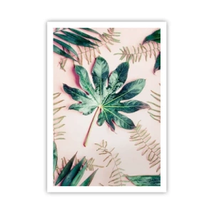 Affiche - Poster - Étude de verdure sur fond rose - 70x100 cm