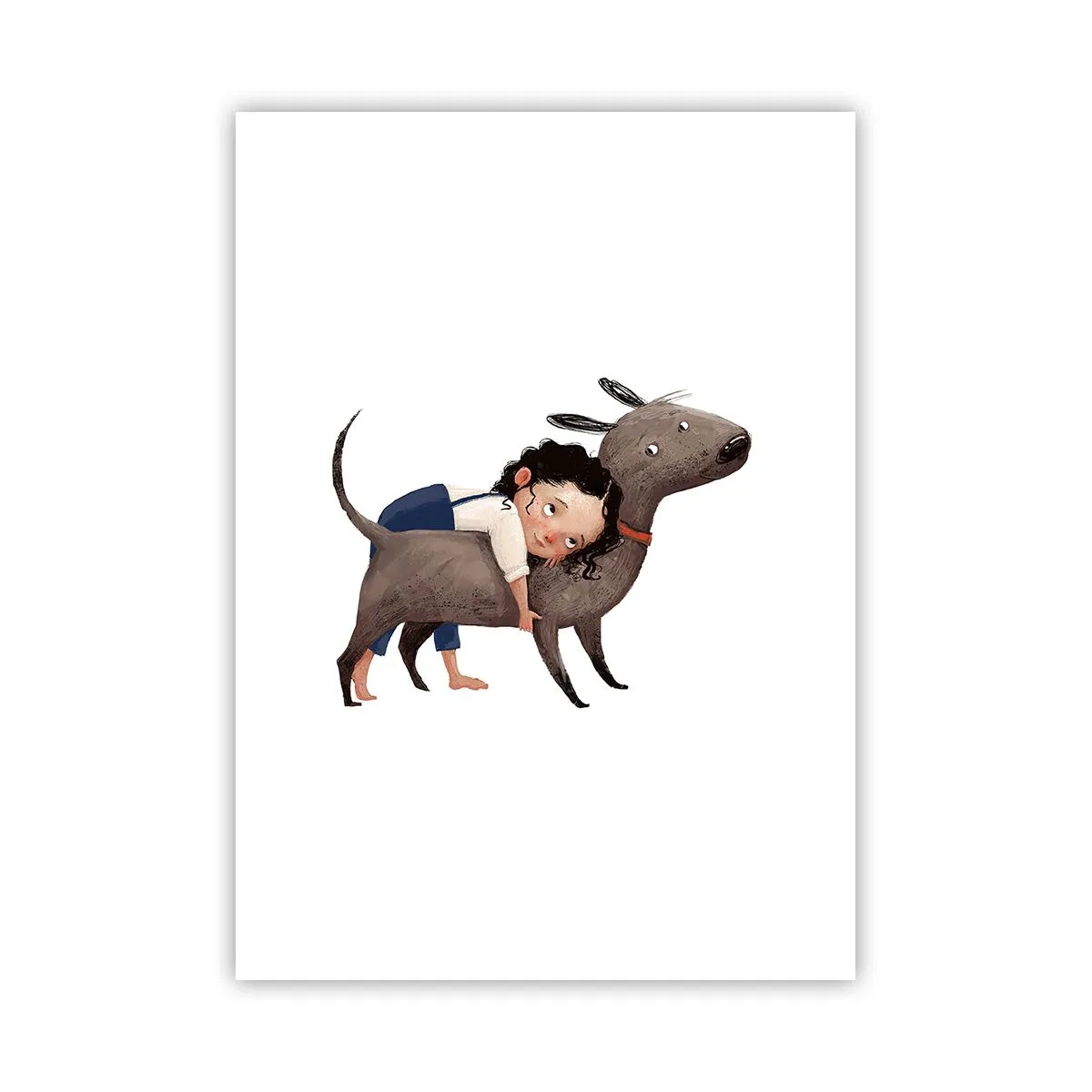 Affiche - Poster - Illustration d'un enfant serrant un chien dans ses bras sur un fond blanc - 50x70cm - Les meilleurs amis - Décoration murale moderne pour le salon et la chambre ARTTOR