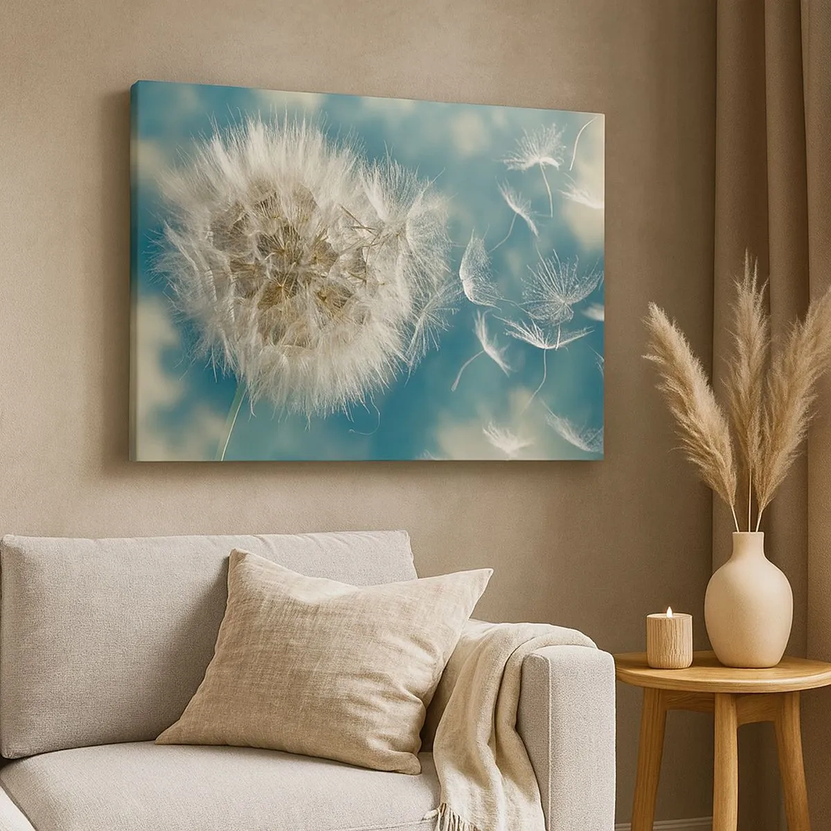 Impression sur toile - Image sur toile - Un pissenlit soufflé contre un ciel bleu - 70x50cm - souffle d'ange - Décoration murale moderne pour le salon et la chambre ARTTOR