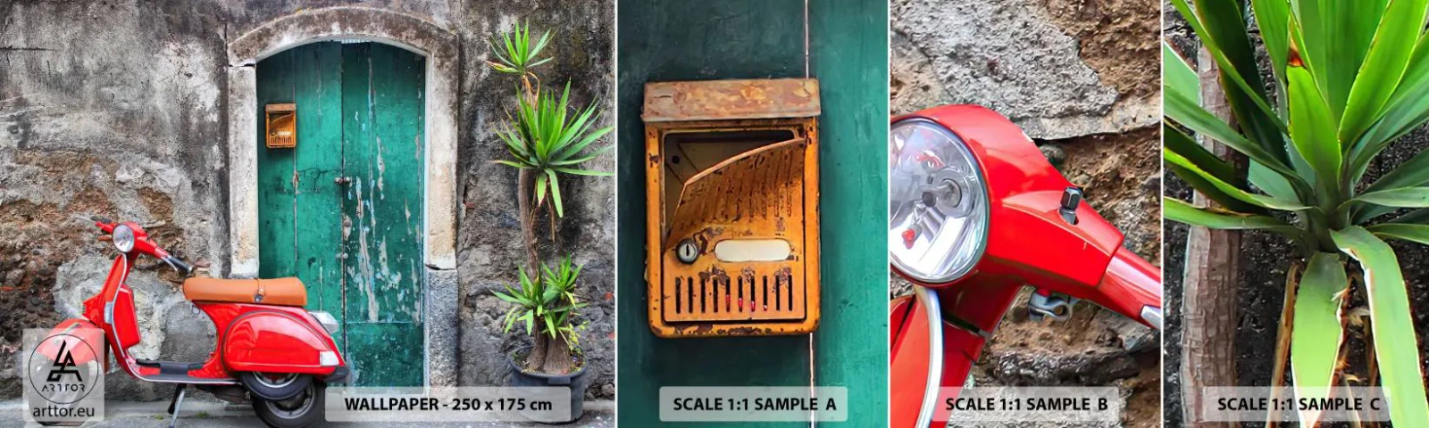Échantillon De Papier Peint Standard Eco - Vacances italiennes - Automobile, Scooter, Italie - 100x30 cm