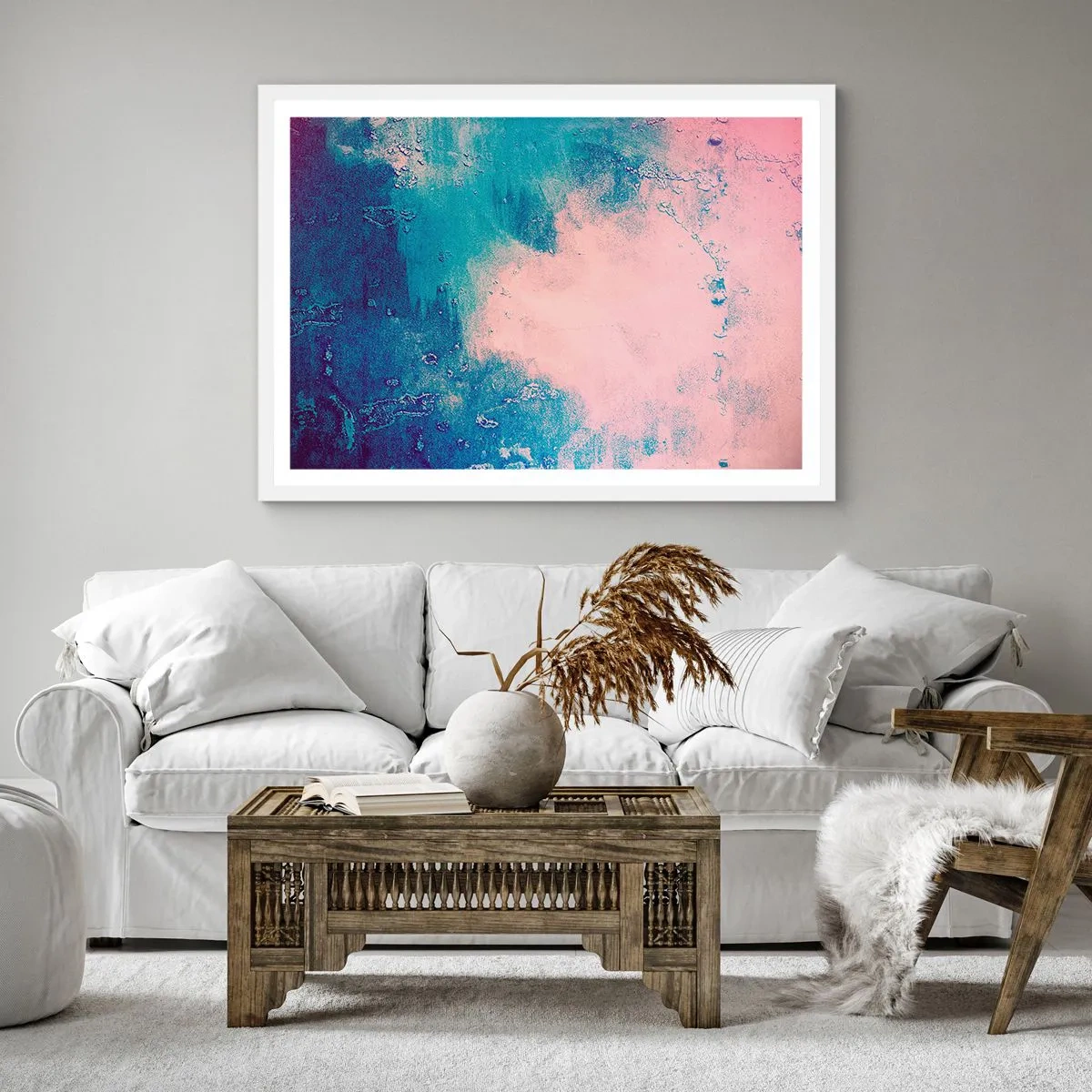 Affiche dans un cadre blanc - Poster - Etreintes bleues - 40x40 cm