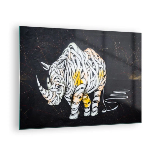 Impression sur verre - Image sur verre - Dessin abstrait d'un rhinocéros en forme de rayures - 70x50cm - La peau épaisse est un mythe - Décoration murale moderne pour le salon et la chambre ARTTOR