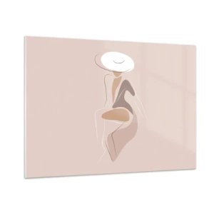 Impression sur verre - Image sur verre - Silhouette d'une femme au chapeau sur fond beige - 100x70cm - Être une dame - Décoration murale moderne pour le salon et la chambre ARTTOR