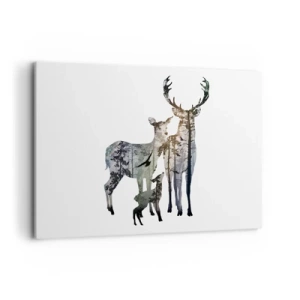 Impression sur toile - Image sur toile - Paysage forestier aux silhouettes de cerfs - 120x80cm - Photographie de famille - Décoration murale moderne pour le salon et la chambre ARTTOR