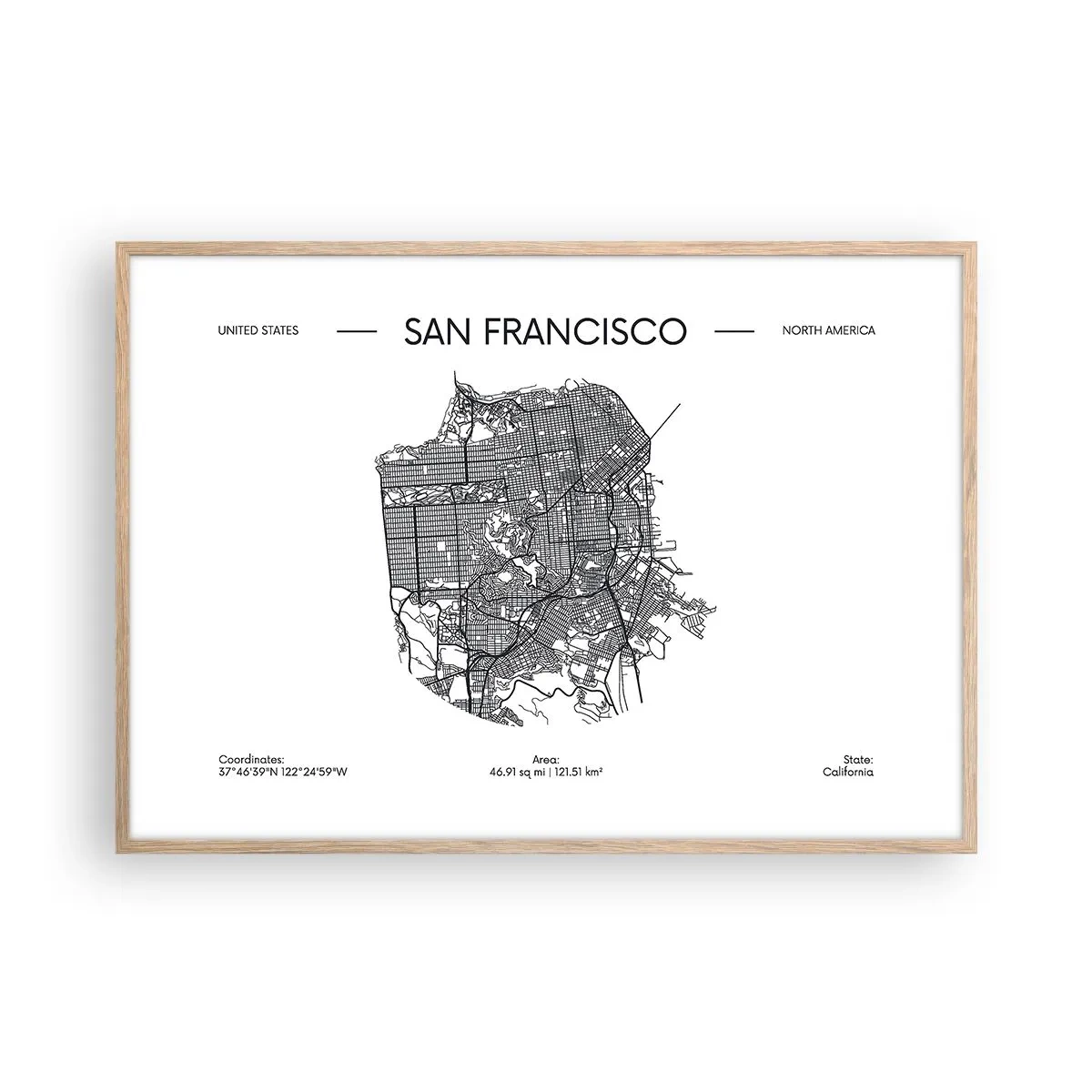 Affiche dans un chêne clair - Poster - Anatomie de San Fransisco - 100x70 cm