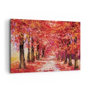 Impression sur toile - Image sur toile - Une ruelle pittoresque aux couleurs d'automne dans le style impressionniste - 120x80cm - Impression d'automne - Décoration murale moderne pour le salon et la chambre ARTTOR