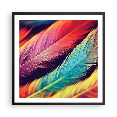 Affiche dans un cadre noir - Poster - Arc-en-ciel de plumes - 60x60 cm