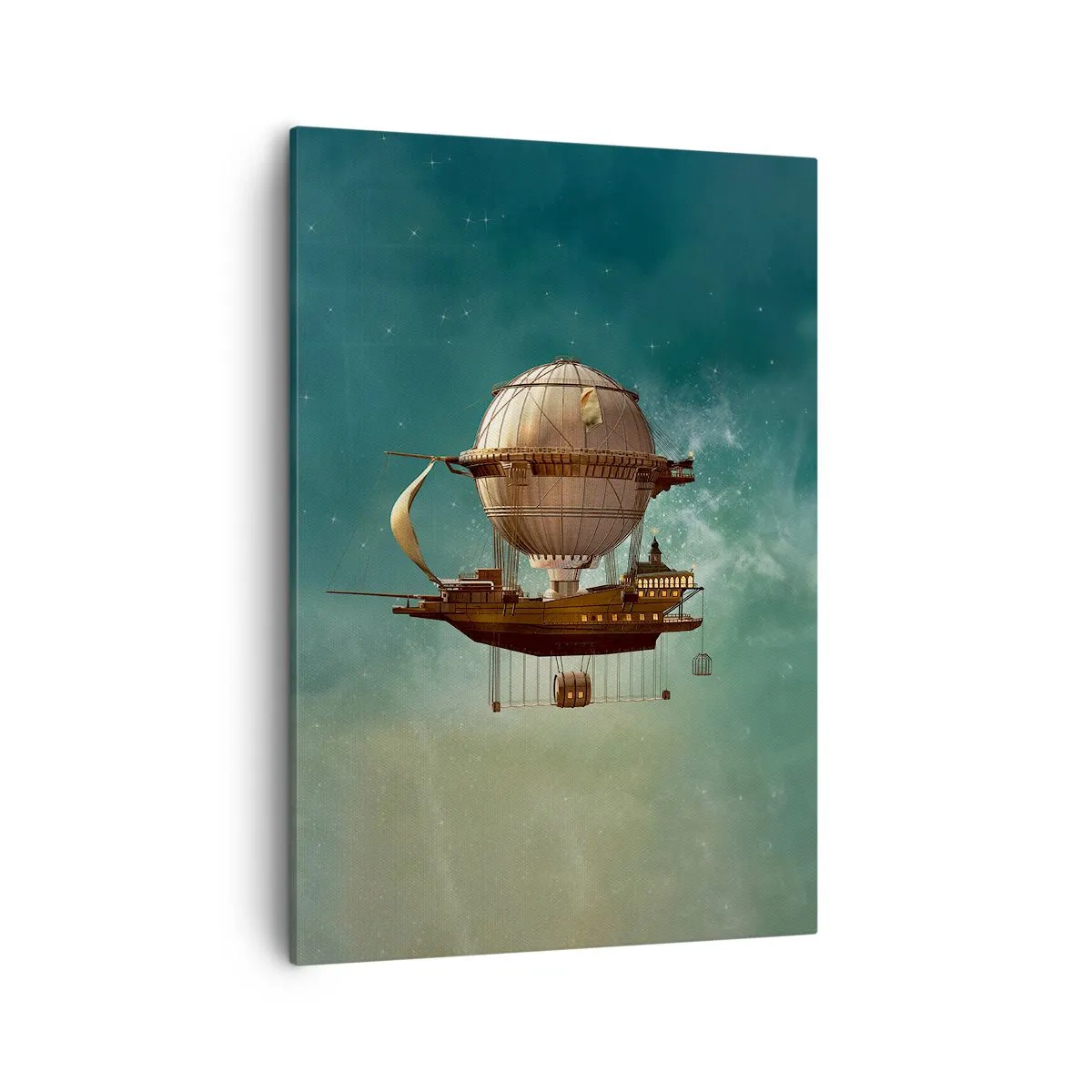 Impression sur toile - Image sur toile - Un dirigeable fantastique contre le ciel verdâtre - 50x70cm - Jules Verne vous salue - Décoration murale moderne pour le salon et la chambre ARTTOR