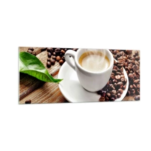 Impression sur verre - Image sur verre - Café sur un banc - 100x40 cm