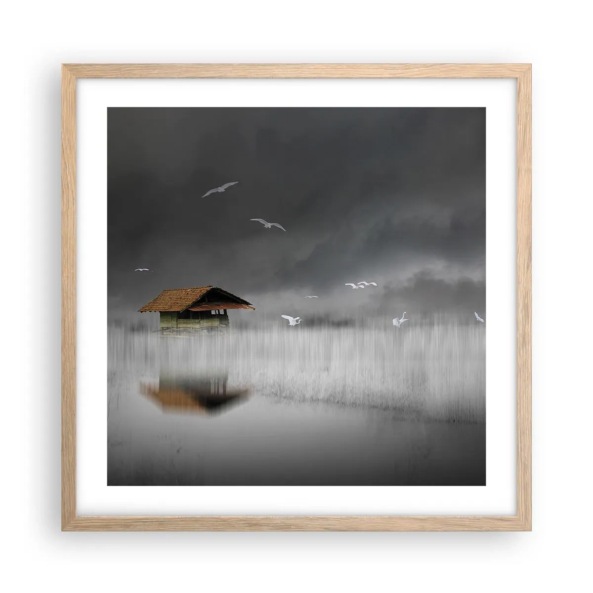 Affiche dans un chêne clair - Poster - A l'abri de la pluie - 50x50 cm