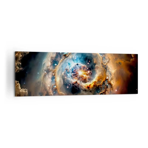 Impression sur toile - Image sur toile - Une vision abstraite d'une explosion cosmique dans des tons d'or et de bleu. - 160x50cm - Le début - Décoration murale moderne pour le salon et la chambre ARTTOR