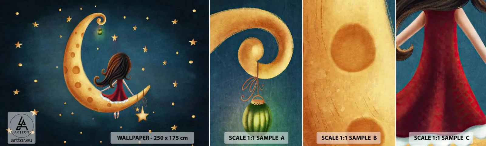 Échantillon de Papier Peint Autocollant Deluxe Sticker - Il était une fois... - Pour les enfants, Fille, Lune - 100x30 cm