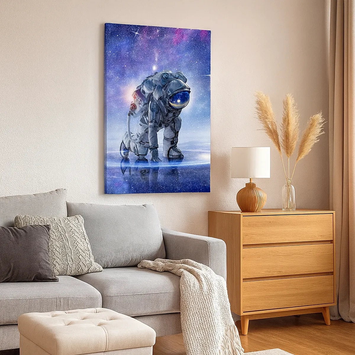 Impression sur toile - Image sur toile - Astronaute dans un paysage galactique - 50x70cm - Le ciel étoilé au dessus de moi - Décoration murale moderne pour le salon et la chambre ARTTOR
