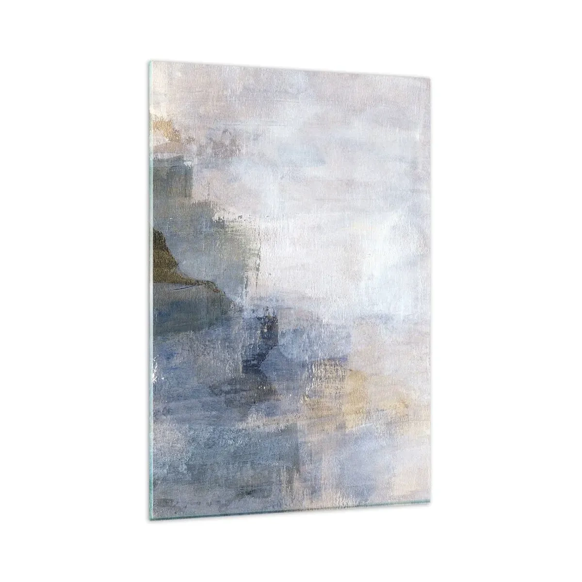 Impression sur verre - Image sur verre - Taches abstraites subtiles dans des tons de bleu et de beige - 80x120cm - Tonalités et accords de couleur - Décoration murale moderne pour le salon et la chambre ARTTOR