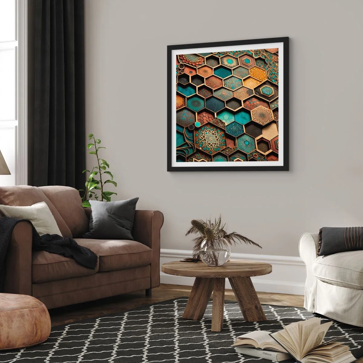 Affiche dans un cadre noir - Poster - Ornements arabes – variation - 60x60 cm