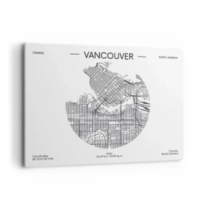 Impression sur toile - Image sur toile - Une carte de Vancouver dans un style minimaliste en noir et blanc - 100x70cm - Anatomie de Vancouver - Décoration murale moderne pour le salon et la chambre ARTTOR