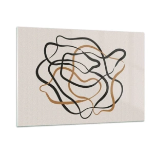 Impression sur verre - Image sur verre - Un enchevêtrement abstrait de lignes noires et brunes. - 120x80cm - Tout s'est mal déroulé - Décoration murale moderne pour le salon et la chambre ARTTOR