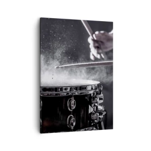 Impression sur toile - Image sur toile - Frapper la caisse claire avec des baguettes avec un effet de poussière - 50x70cm - Tempo de la musique - Décoration murale moderne pour le salon et la chambre ARTTOR
