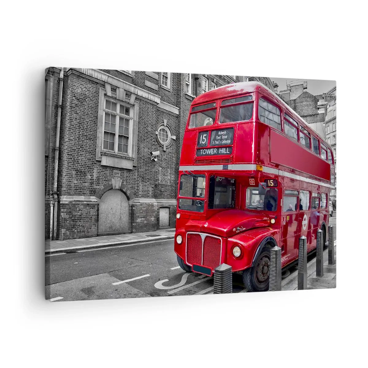 Impression sur toile - Image sur toile - Un bus rouge à impériale à Londres sur fond d'architecture classique - 70x50cm - Toujours la même chose - Décoration murale moderne pour le salon et la chambre ARTTOR
